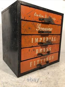 Vintage Imperial Brass Fittings Metal Display Case Storage Cabinet 5 Drawers