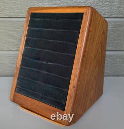 Vintage Jewelry Store Ring Display Case Wood Green Velvet MCM Jeweler Tabletop