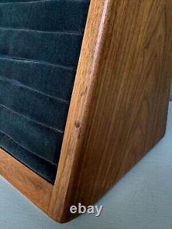 Vintage Jewelry Store Ring Display Case Wood Green Velvet MCM Jeweler Tabletop