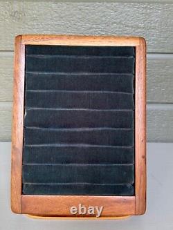 Vintage Jewelry Store Ring Display Case Wood Green Velvet MCM Jeweler Tabletop