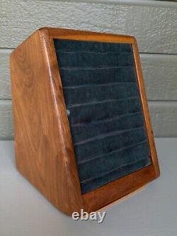 Vintage Jewelry Store Ring Display Case Wood Green Velvet MCM Jeweler Tabletop
