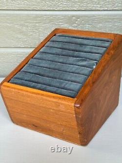 Vintage Jewelry Store Ring Display Case Wood Green Velvet MCM Jeweler Tabletop