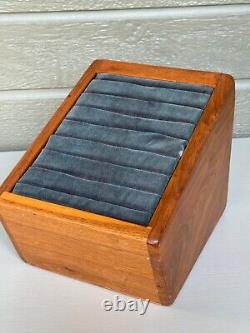Vintage Jewelry Store Ring Display Case Wood Green Velvet MCM Jeweler Tabletop