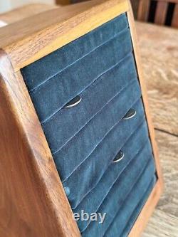 Vintage Jewelry Store Ring Display Case Wood Green Velvet MCM Jeweler Tabletop