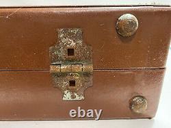 Vintage Large Hard Brief Case Brown Green Felt Lining Salesman Display Storage