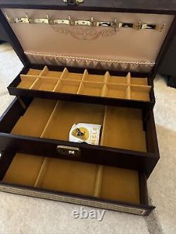 Vintage Mele Large Jewelry Box Tiered Display Case Storage Drawer Gold Brown