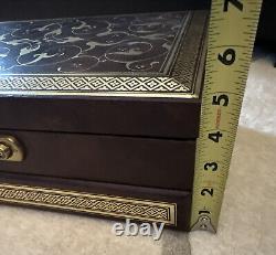 Vintage Mele Large Jewelry Box Tiered Display Case Storage Drawer Gold Brown