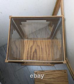 Vintage Oak & Acrylic Store Countertop Showcase Doll Model Display Case & Lid E7