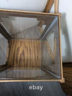 Vintage Oak & Acrylic Store Countertop Showcase Doll Model Display Case & Lid E7