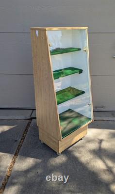 Vintage Slant Front Store Showcase Display Case Rolling Cabinet Acrylic Door