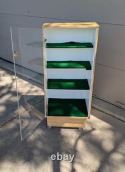 Vintage Slant Front Store Showcase Display Case Rolling Cabinet Acrylic Door