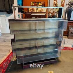 Vintage Tiered Acrylic and Wood Grain Tabletop Display Case 21.5x20x5 MCM Style
