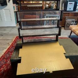 Vintage Tiered Acrylic and Wood Grain Tabletop Display Case 21.5x20x5 MCM Style