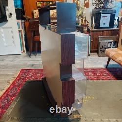 Vintage Tiered Acrylic and Wood Grain Tabletop Display Case 21.5x20x5 MCM Style