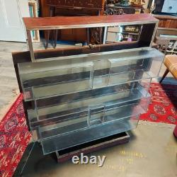 Vintage Tiered Acrylic and Wood Grain Tabletop Display Case 21.5x20x5 MCM Style