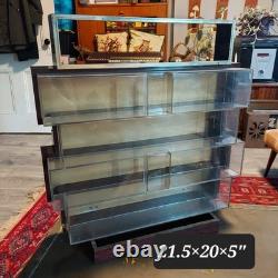 Vintage Tiered Acrylic and Wood Grain Tabletop Display Case 21.5x20x5 MCM Style