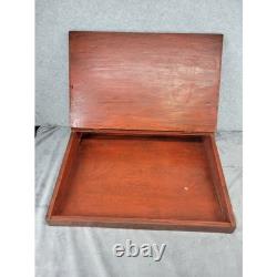 Vintage Wooden Hinged Storage Box Red Rustic Desk Organizer Display Case