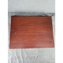 Vintage Wooden Hinged Storage Box Red Rustic Desk Organizer Display Case