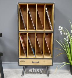 Vinyl Record Storage Tall Industrial Retro Style Cabinet Display Case Stand New