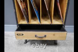 Vinyl Record Storage Tall Industrial Retro Style Cabinet Display Case Stand New