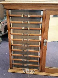 Vtg Antique Oak Country Store Display Spool Cabinet Sewing Thread