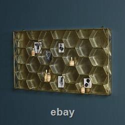 Wall Mounted Hexagonal Honeycomb Brass Leaded Glass Storage Display Case Curio