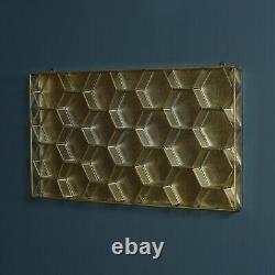 Wall Mounted Hexagonal Honeycomb Brass Leaded Glass Storage Display Case Curio