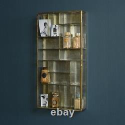 Wall Mounted Rectangle Divided Brass Leaded Glass Storage Display Case Curio