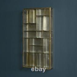 Wall Mounted Rectangle Divided Brass Leaded Glass Storage Display Case Curio