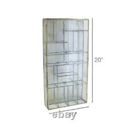 Wall Mounted Rectangle Divided Brass Leaded Glass Storage Display Case Curio