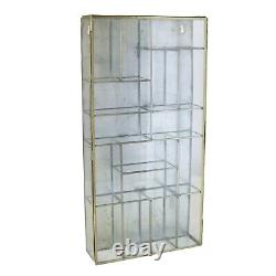 Wall Mounted Rectangle Divided Brass Leaded Glass Storage Display Case Curio