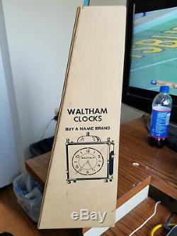 Waltham Alarm Clocks Store Display Antique Vintage Collectible Rare Wood Cabinet