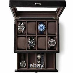 Watch Box Organizer for Men with Drawer Display Case Storage Box Brown Color