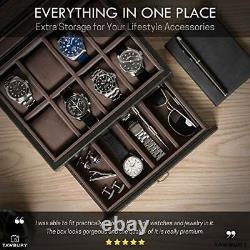 Watch Box Organizer for Men with Drawer Display Case Storage Box Brown Color