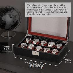 Watch Display Case 10 Slot Black & Red Suede Organizer Storage Glass Lid Men Box