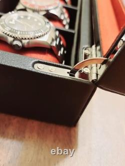 Watch Display Case 10 Slot Black & Red Suede Organizer Storage Glass Lid Men Box