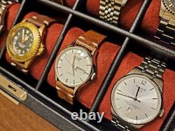 Watch Display Case 10 Slot Black & Red Suede Organizer Storage Glass Lid Men Box