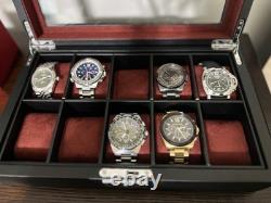 Watch Display Case 10 Slot Black & Red Suede Organizer Storage Glass Lid Men Box