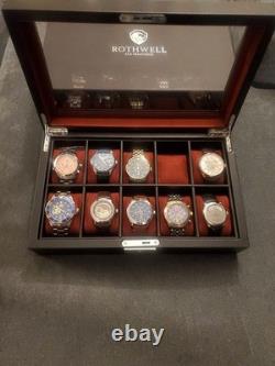 Watch Display Case 10 Slot Black & Red Suede Organizer Storage Glass Lid Men Box