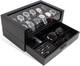 Watch Display Case Luxury 12 Slot Black Wood & Leather Organizer Storage Box