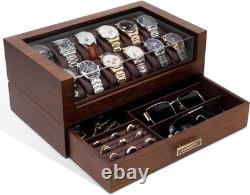 Watch Display Case Luxury 12 Slot Walnut Wood & Leather Organizer Storage Box