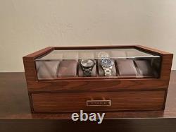 Watch Display Case Luxury 12 Slot Walnut Wood & Leather Organizer Storage Box