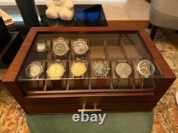 Watch Display Case Luxury 12 Slot Walnut Wood & Leather Organizer Storage Box