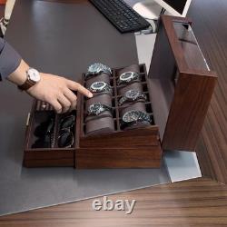 Watch Display Case Luxury 12 Slot Walnut Wood & Leather Organizer Storage Box