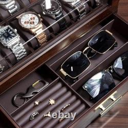 Watch Display Case Luxury 12 Slot Walnut Wood & Leather Organizer Storage Box