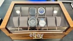 Watch Display Case Luxury 12 Slot Walnut Wood & Leather Organizer Storage Box