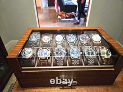 Watch Display Case Luxury 12 Slot Walnut Wood & Leather Organizer Storage Box