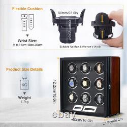 Watch Winder For 9 Watches Display Storage Case Organizer Box With Quiet Motors