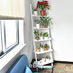 White 5-Tier Bookcase Bookshelf Leaning Wall Plant Shelf Ladder Storage Display