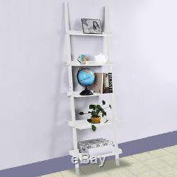 White 5-Tier Bookcase Bookshelf Leaning Wall Plant Shelf Ladder Storage Display